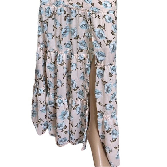 SOIEBLU WOMEN’S MAXI SLIT FLORAL RUFFLE HALTER V NECK PINK DRESS SIZE L - Picture 6 of 13